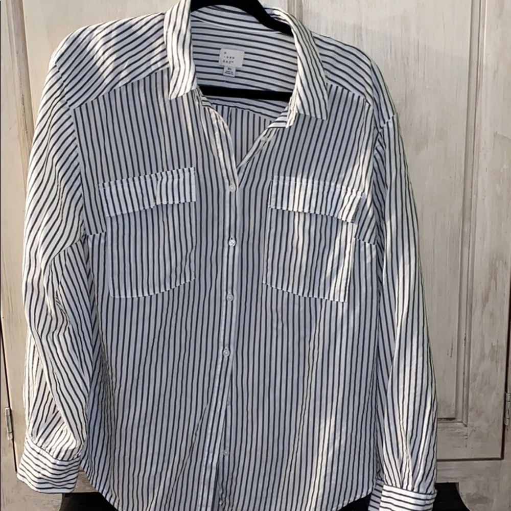 Blue and white striped blouse